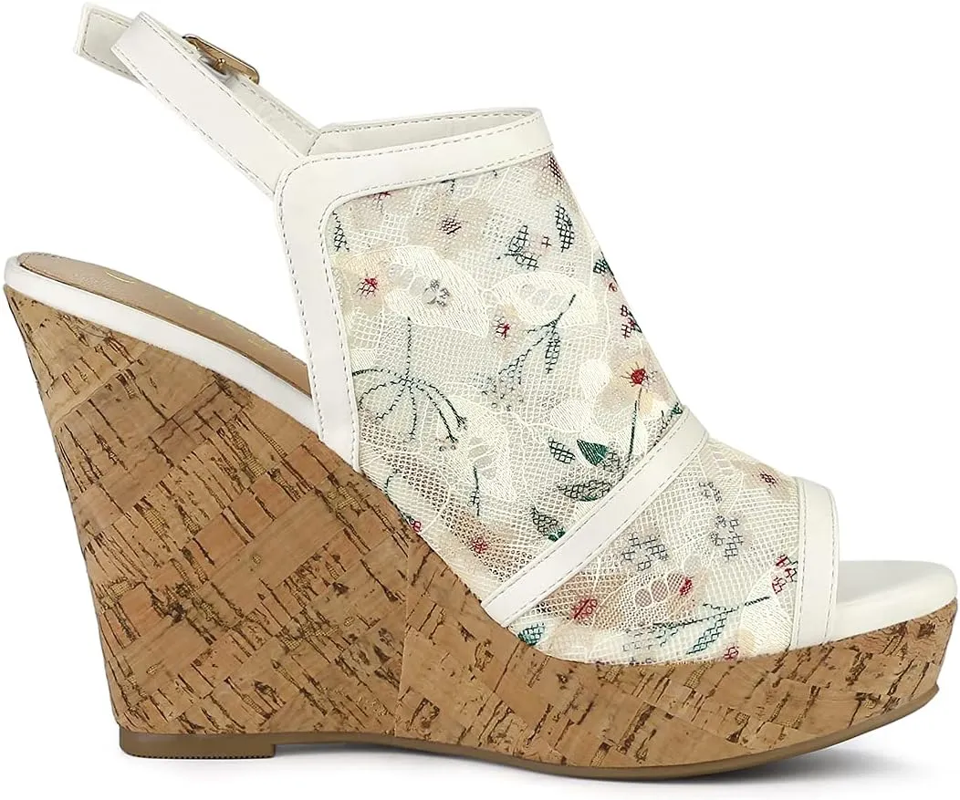 Allegra K Women's Open Toe Platform Heel Lace Wedges Sandals