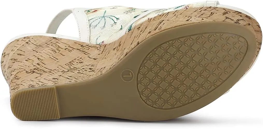 Allegra K Women's Open Toe Platform Heel Lace Wedges Sandals