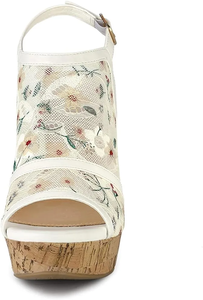 Allegra K Women's Open Toe Platform Heel Lace Wedges Sandals