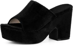 Allegra K Women's Open Toe Platform Slides Chunky Heels Sandals
