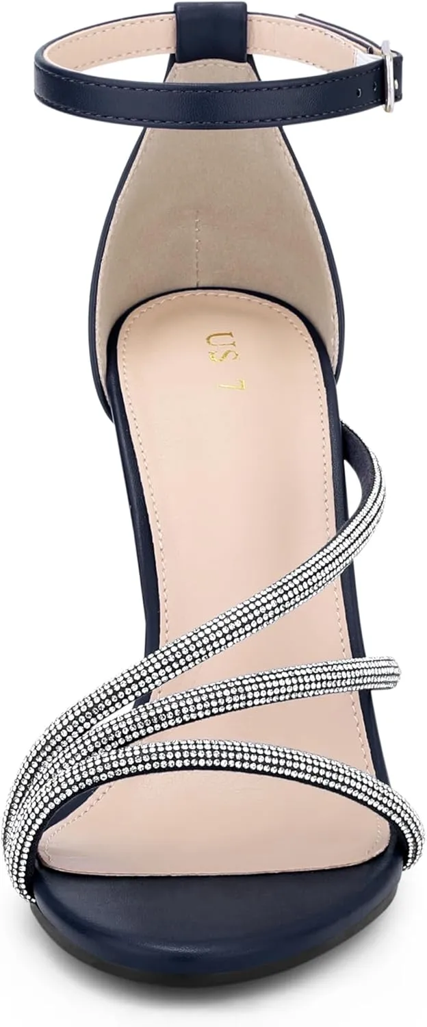 Allegra K Women's Open Toe Rhinestone Strappy Stiletto Heels Sandals