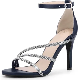 Allegra K Women's Open Toe Rhinestone Strappy Stiletto Heels Sandals