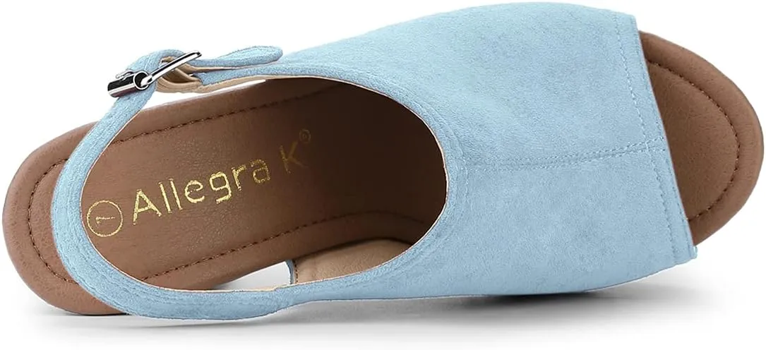 Allegra K Women's Open Toe Slingback Platform Chunky Heels Sandals