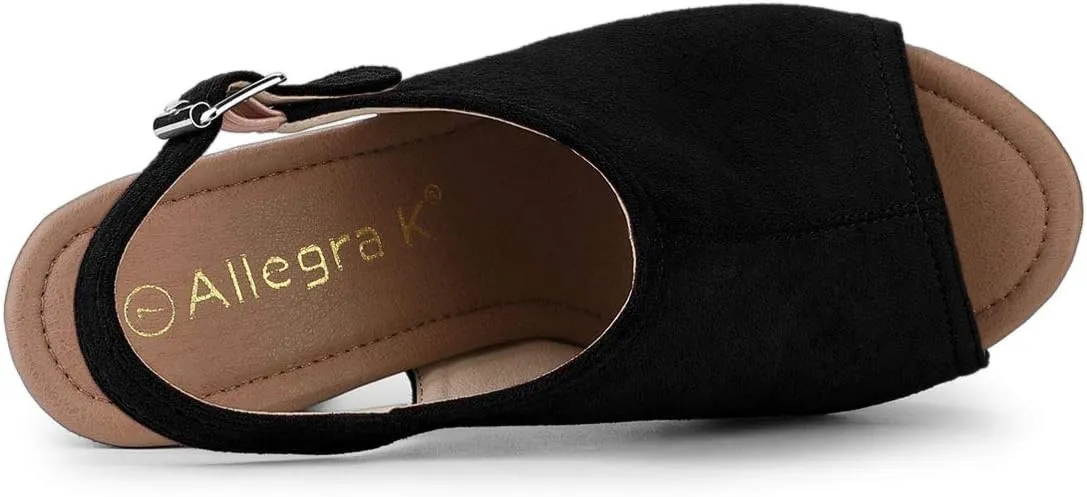 Allegra K Women's Open Toe Slingback Platform Chunky Heels Sandals