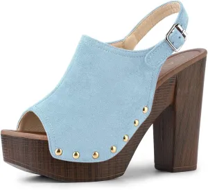 Allegra K Women's Open Toe Slingback Platform Chunky Heels Sandals