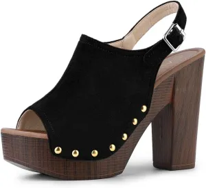 Allegra K Women's Open Toe Slingback Platform Chunky Heels Sandals