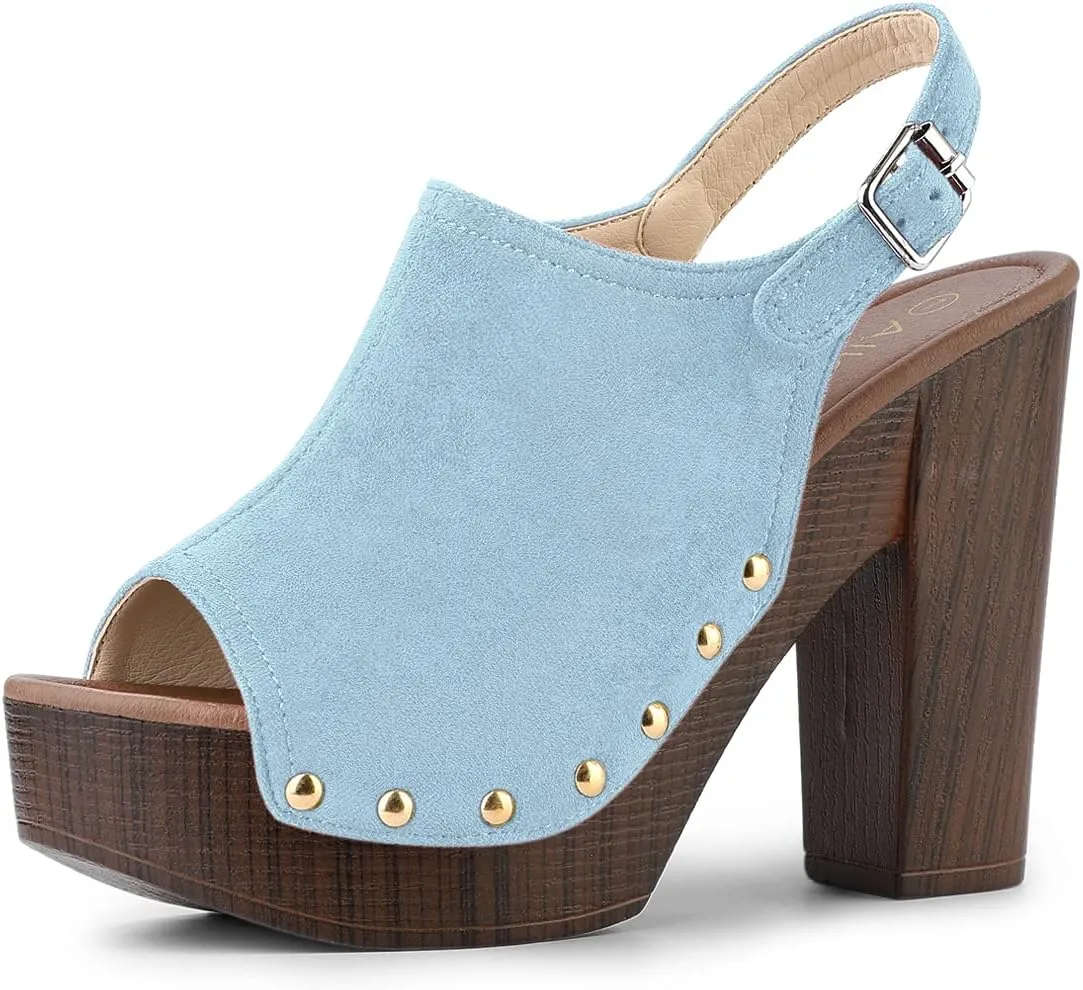 Allegra K Women's Open Toe Slingback Platform Chunky Heels Sandals