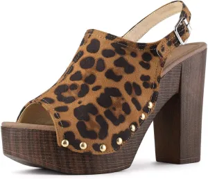 Allegra K Women's Open Toe Slingback Platform Chunky Heels Sandals