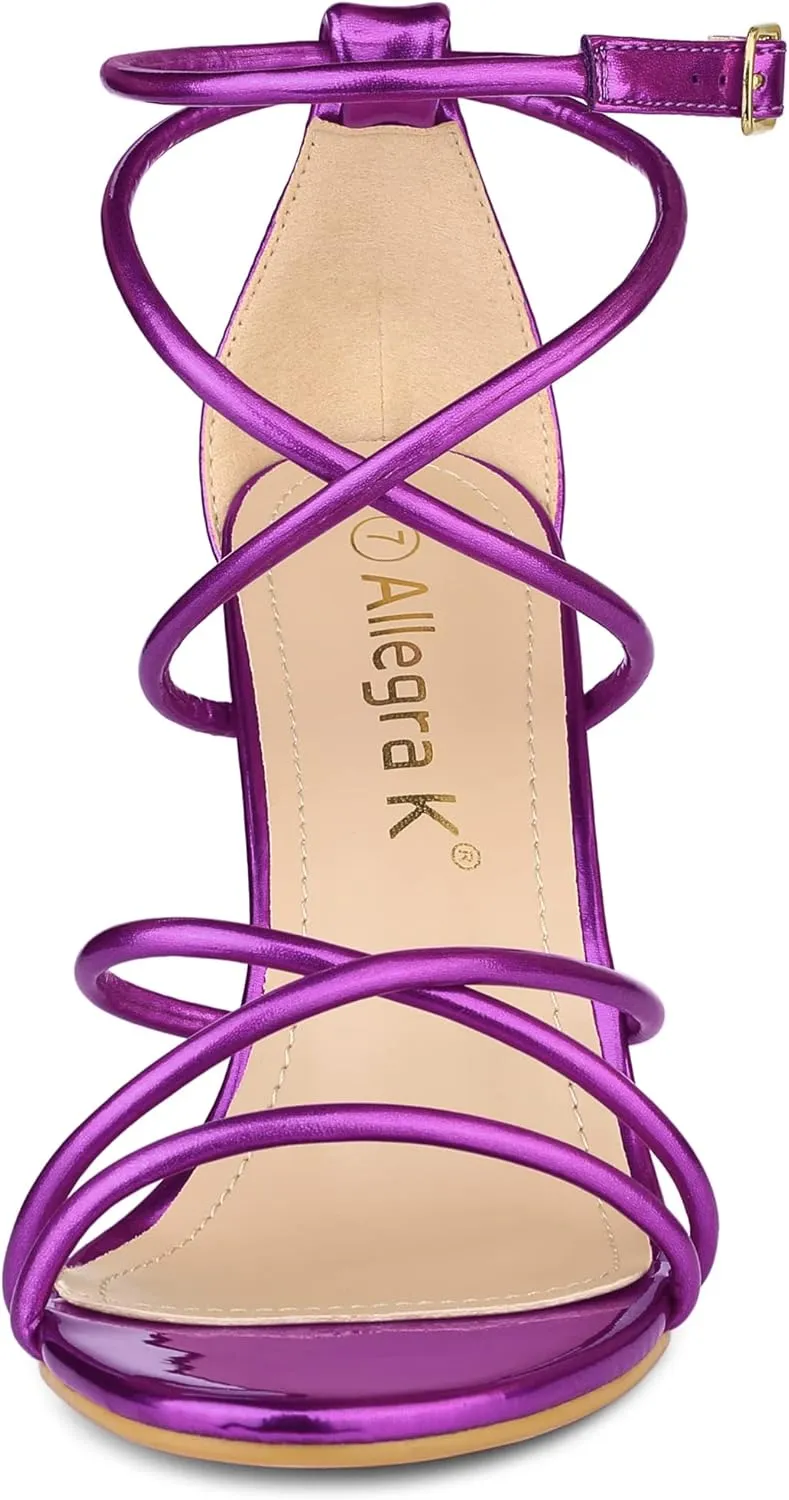 Allegra K Women's Open Toe Strappy Straps Stiletto Heel Sandals