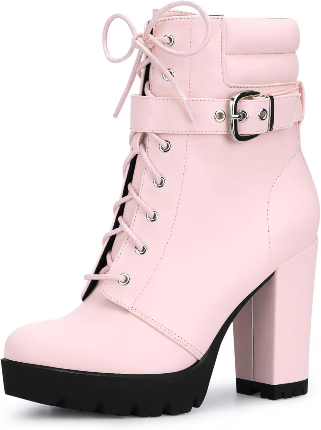 Allegra K Women's Platform Ankle Boots Lace Up Block Heels Combat Boots