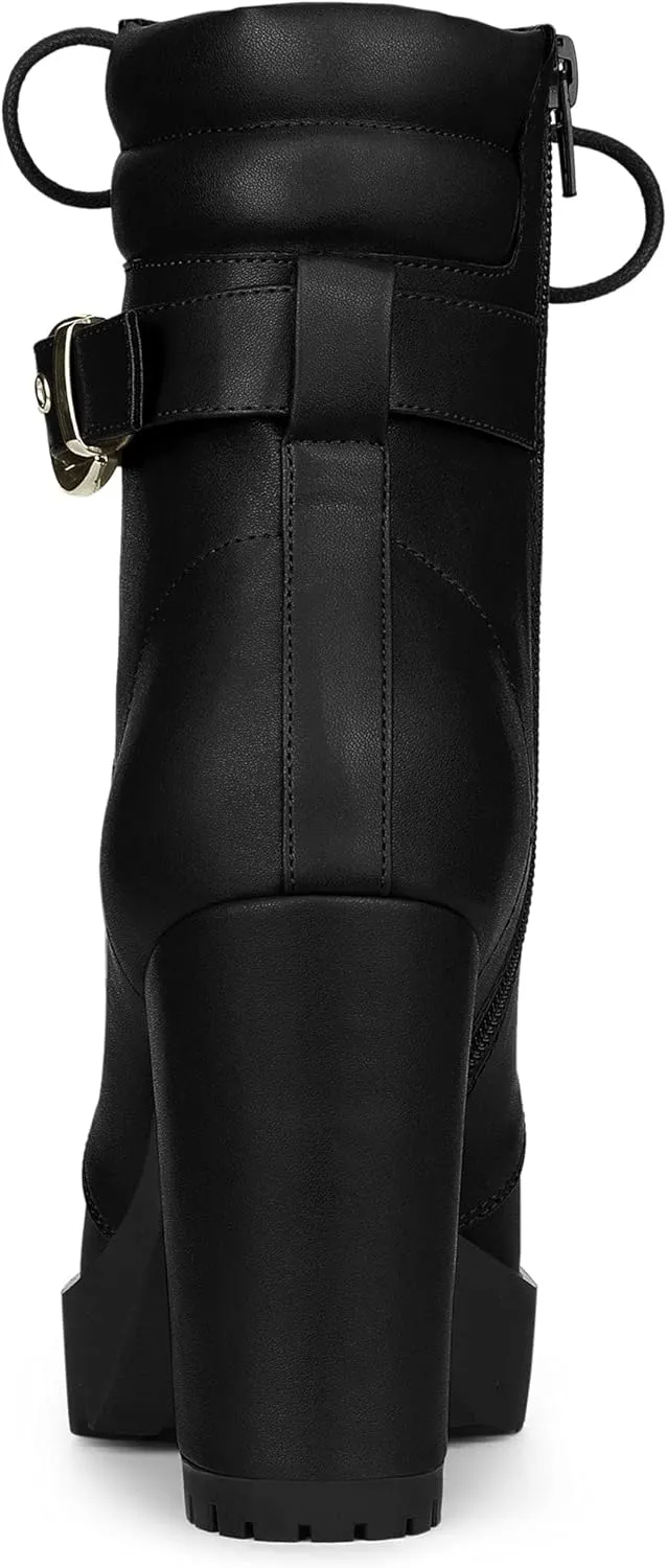 Allegra K Women's Platform Ankle Boots Lace Up Block Heels Combat Boots