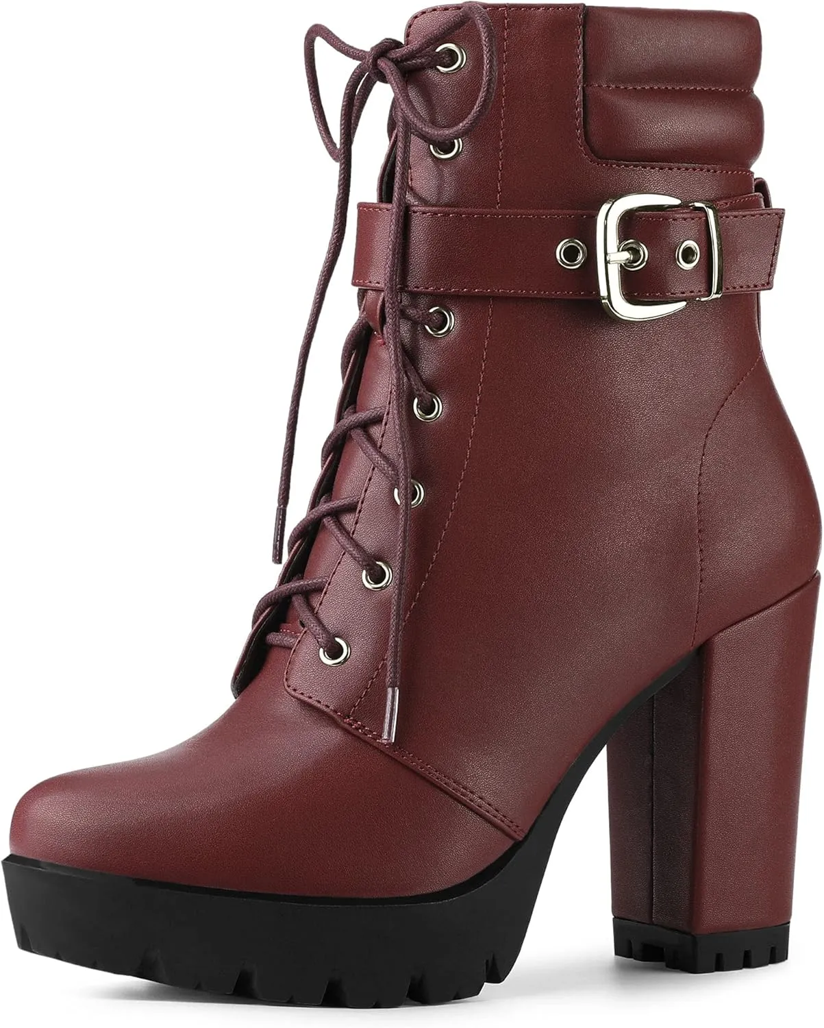 Allegra K Women's Platform Ankle Boots Lace Up Block Heels Combat Boots