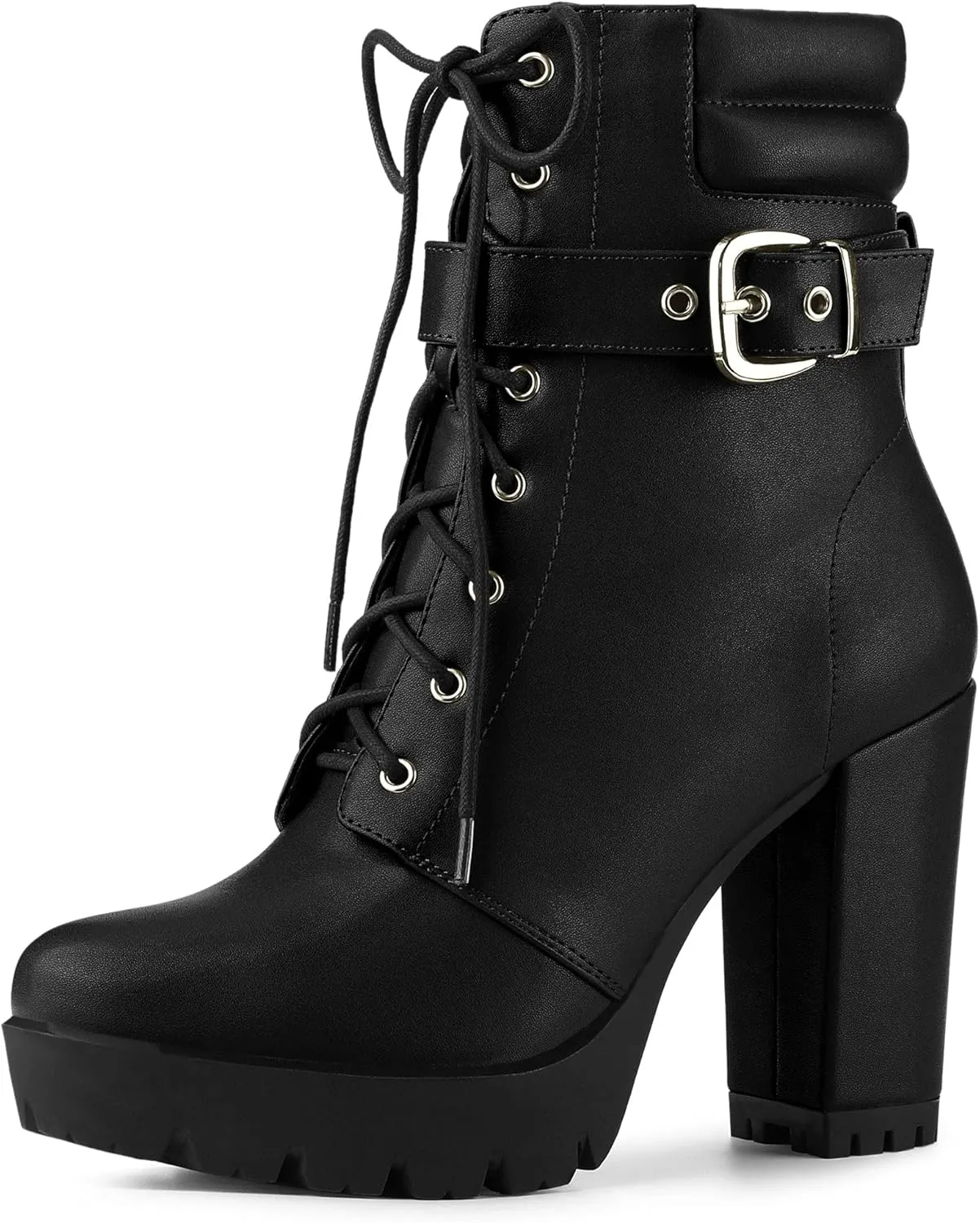 Allegra K Women's Platform Ankle Boots Lace Up Block Heels Combat Boots