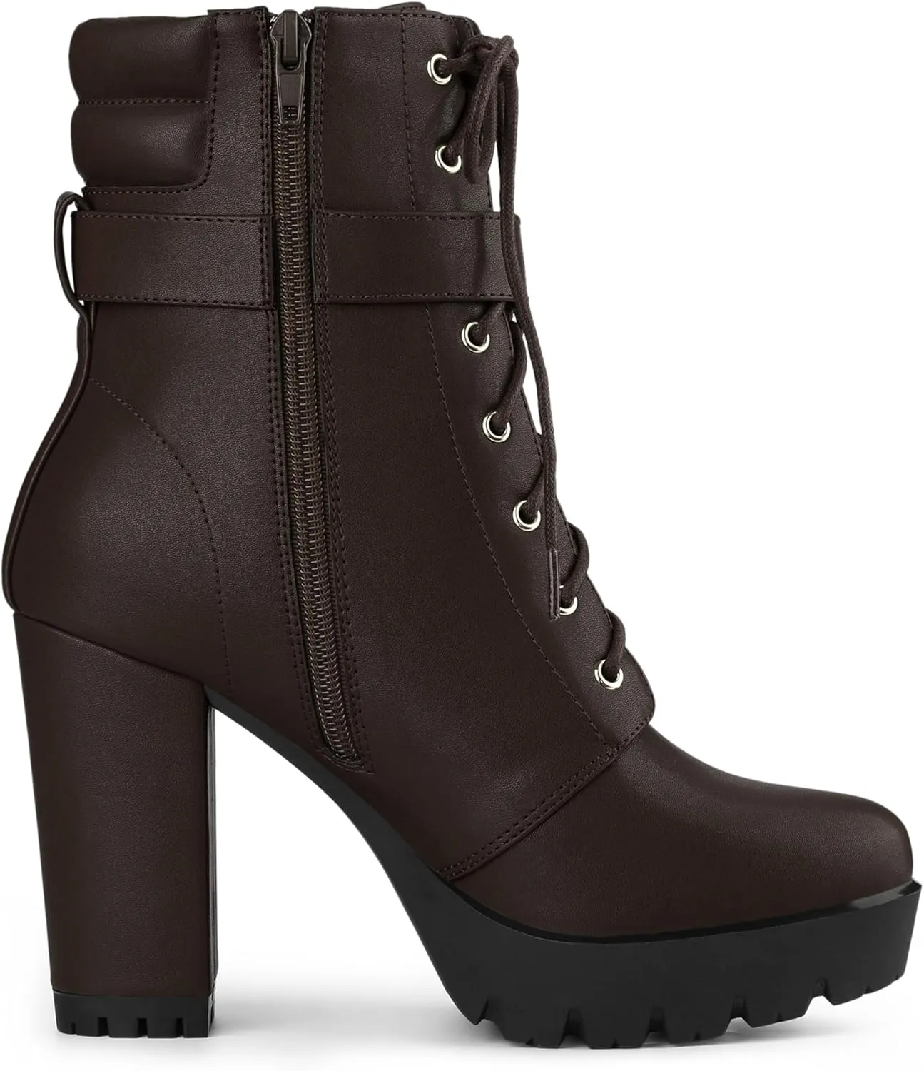 Allegra K Women's Platform Ankle Boots Lace Up Block Heels Combat Boots