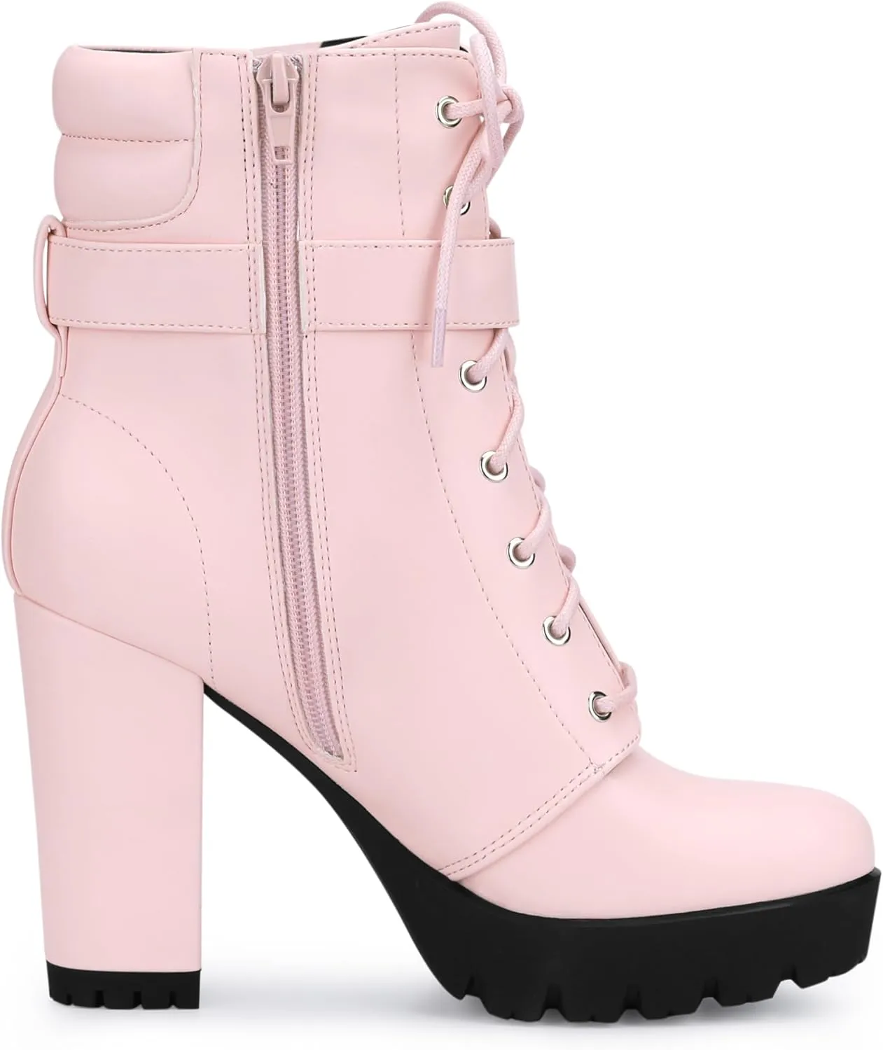 Allegra K Women's Platform Ankle Boots Lace Up Block Heels Combat Boots