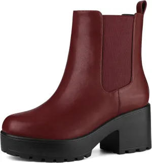 Allegra K Women's Platform Chunky Heel Chelsea Ankle Boots Combat Boots