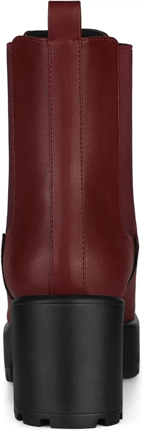 Allegra K Women's Platform Chunky Heel Chelsea Ankle Boots Combat Boots