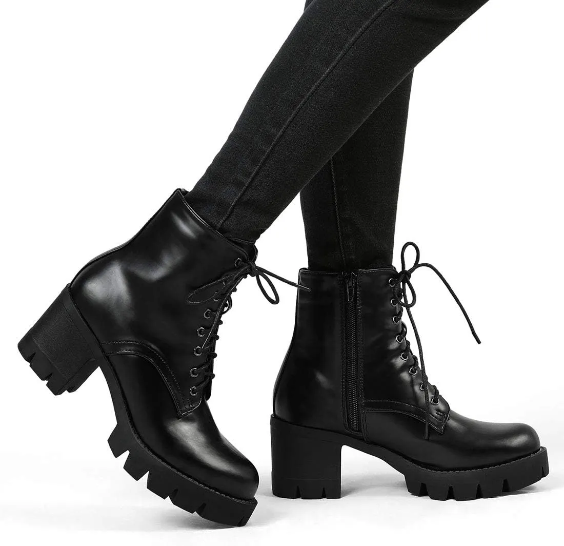 Allegra K Women's Platform Chunky Heel Combat Boots