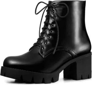 Allegra K Women's Platform Chunky Heel Combat Boots