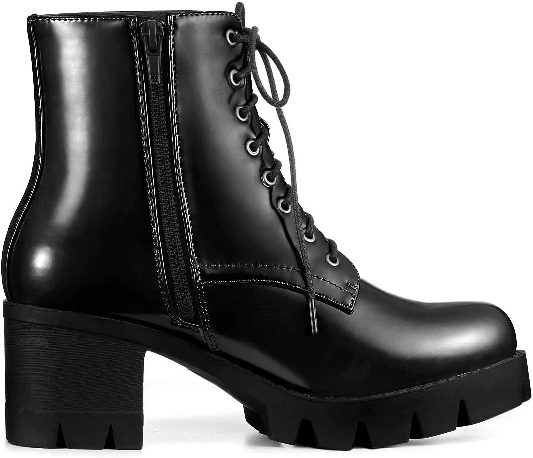 Allegra K Women's Platform Chunky Heel Combat Boots
