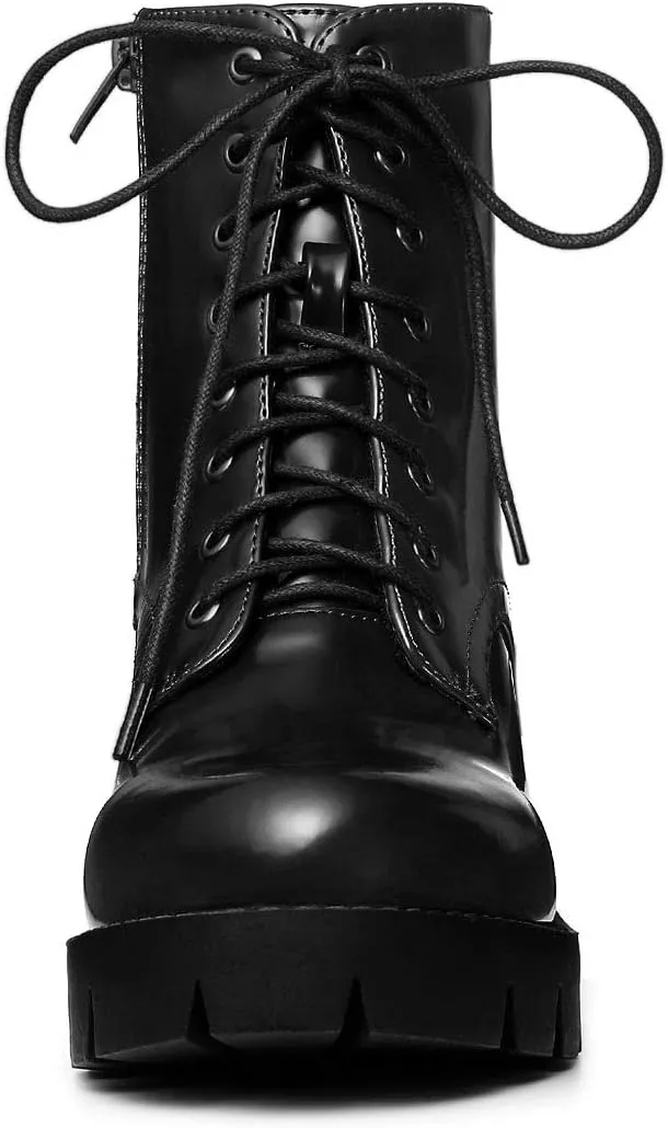 Allegra K Women's Platform Chunky Heel Combat Boots