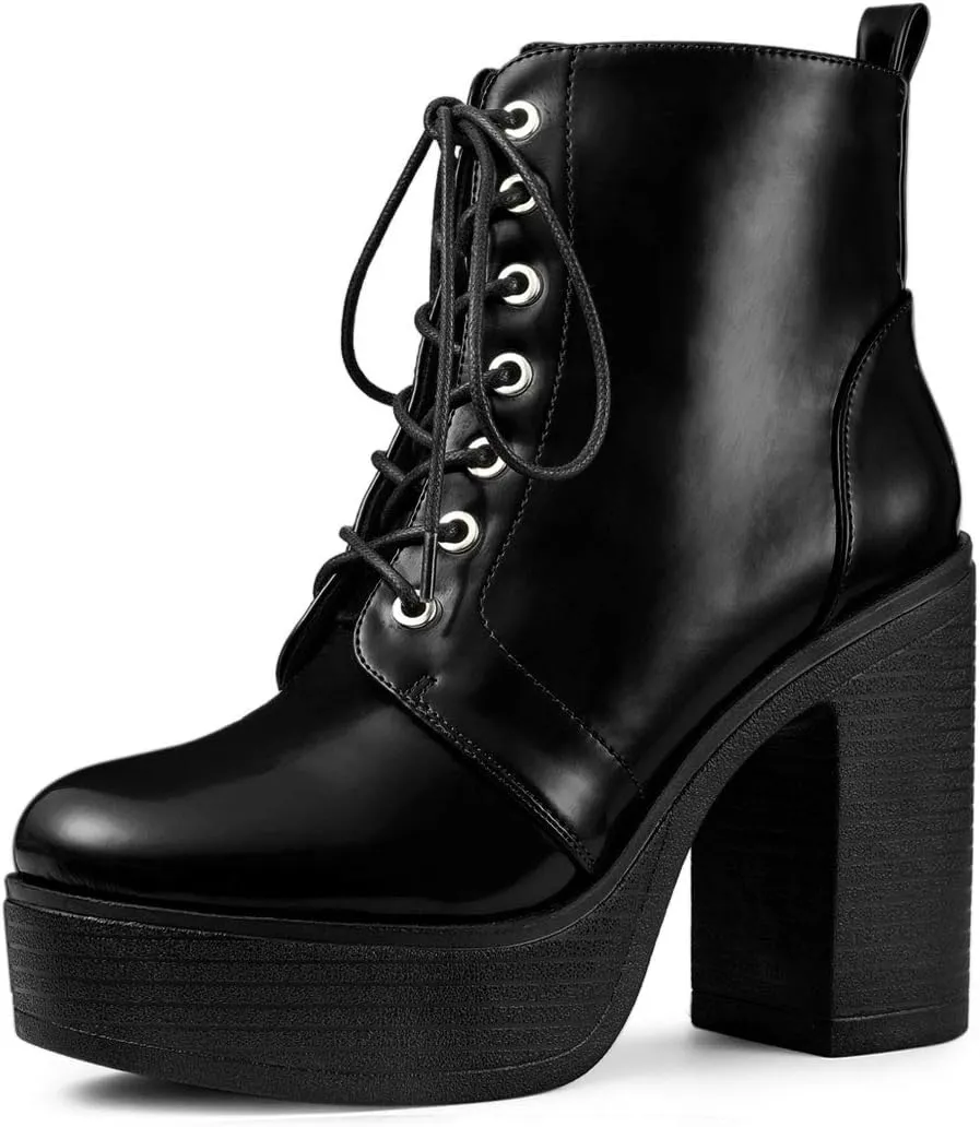 Allegra K Women's Platform Chunky High Heel Lace Up Combat Boots