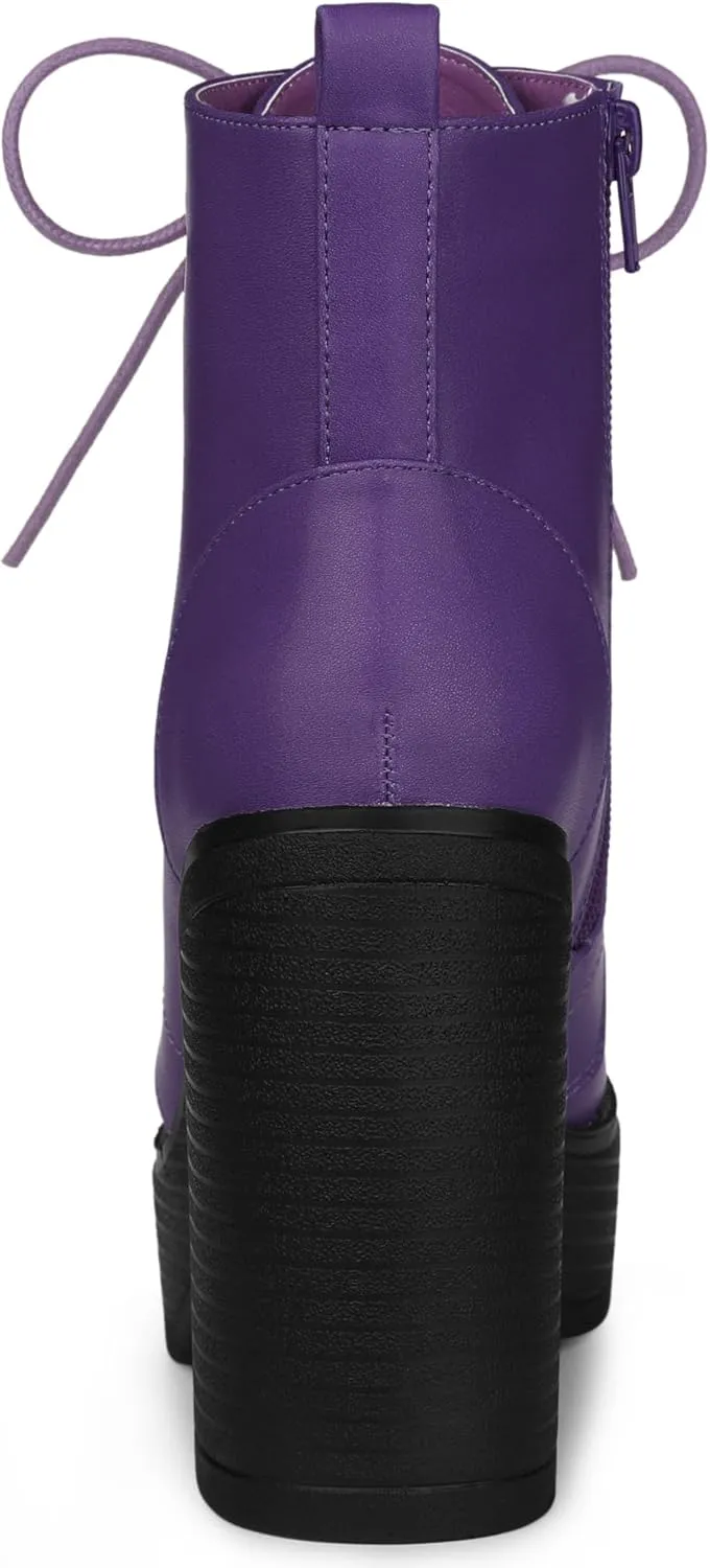 Allegra K Women's Platform Chunky High Heel Lace Up Combat Boots