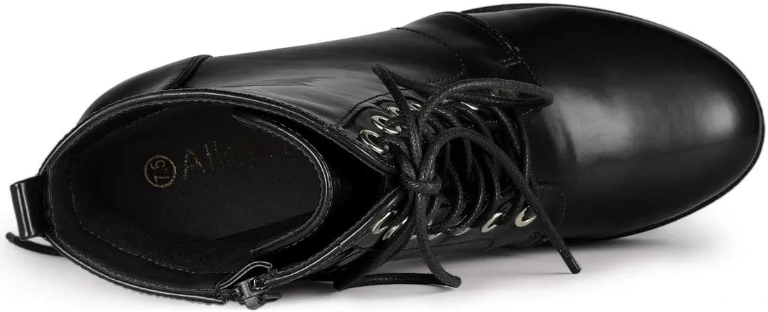 Allegra K Women's Platform Chunky High Heel Lace Up Combat Boots