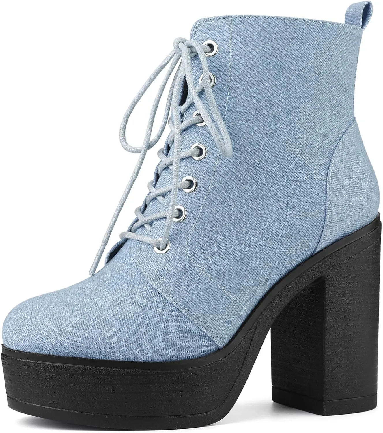 Allegra K Women's Platform Chunky High Heel Lace Up Combat Boots