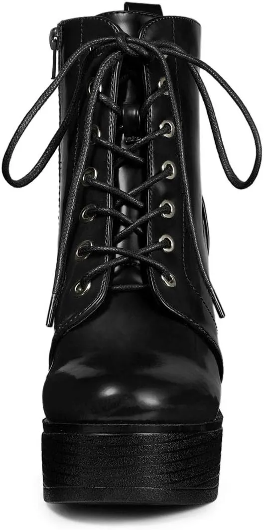 Allegra K Women's Platform Chunky High Heel Lace Up Combat Boots