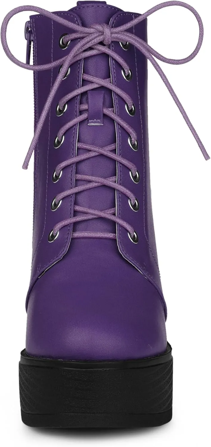 Allegra K Women's Platform Chunky High Heel Lace Up Combat Boots