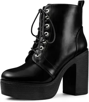 Allegra K Women's Platform Chunky High Heel Lace Up Combat Boots