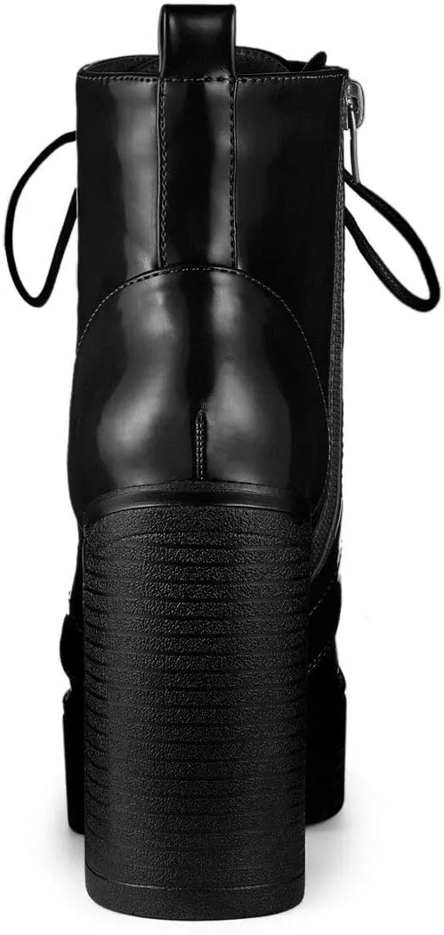 Allegra K Women's Platform Chunky High Heel Lace Up Combat Boots
