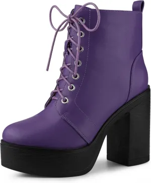 Allegra K Women's Platform Chunky High Heel Lace Up Combat Boots