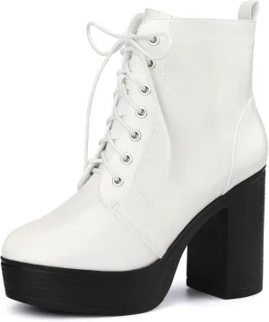 Allegra K Women's Platform Chunky High Heel Lace Up Combat Boots