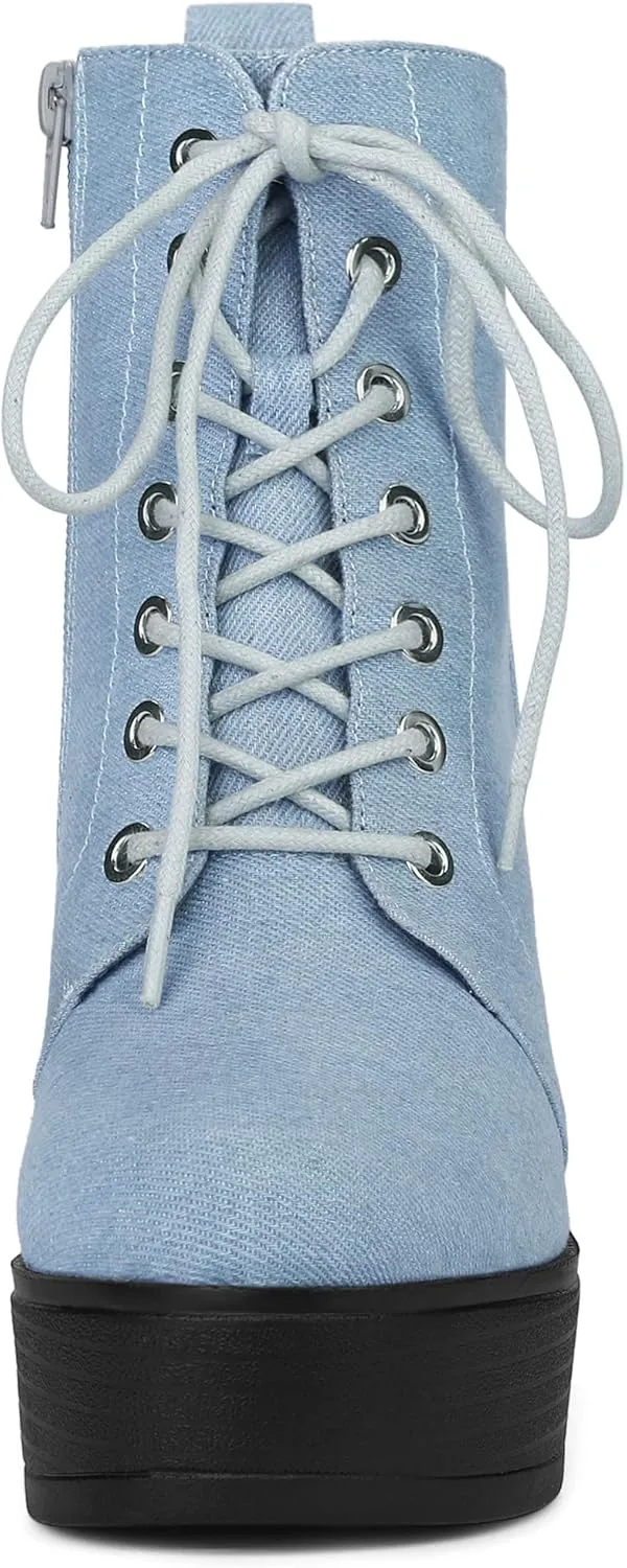 Allegra K Women's Platform Chunky High Heel Lace Up Combat Boots