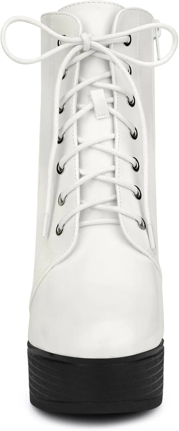Allegra K Women's Platform Chunky High Heel Lace Up Combat Boots