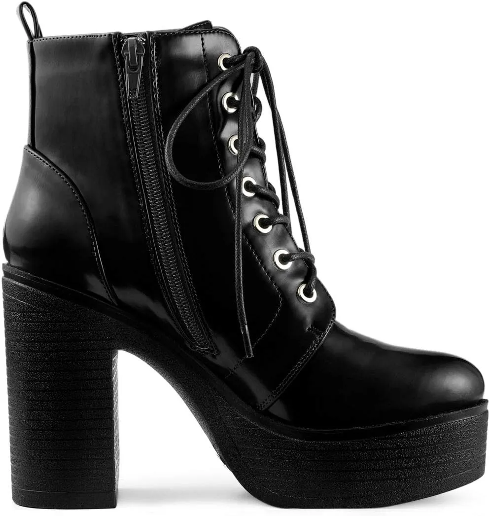 Allegra K Women's Platform Chunky High Heel Lace Up Combat Boots