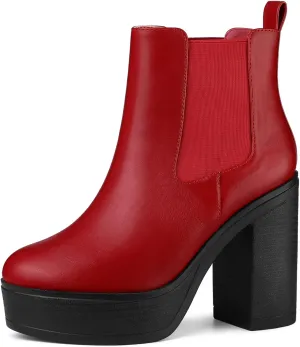 Allegra K Women's Platform Chunky High Heels Chelsea Ankle Boots