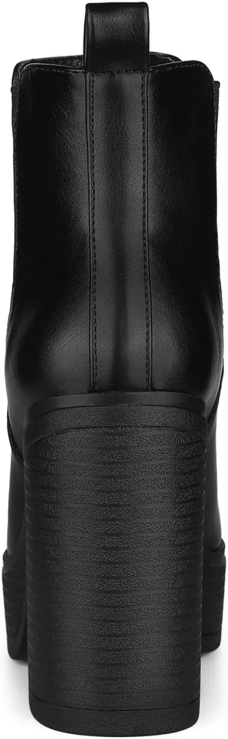 Allegra K Women's Platform Chunky High Heels Chelsea Ankle Boots