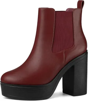 Allegra K Women's Platform Chunky High Heels Chelsea Ankle Boots