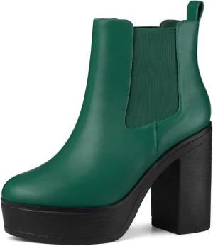 Allegra K Women's Platform Chunky High Heels Chelsea Ankle Boots