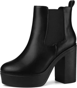 Allegra K Women's Platform Chunky High Heels Chelsea Ankle Boots