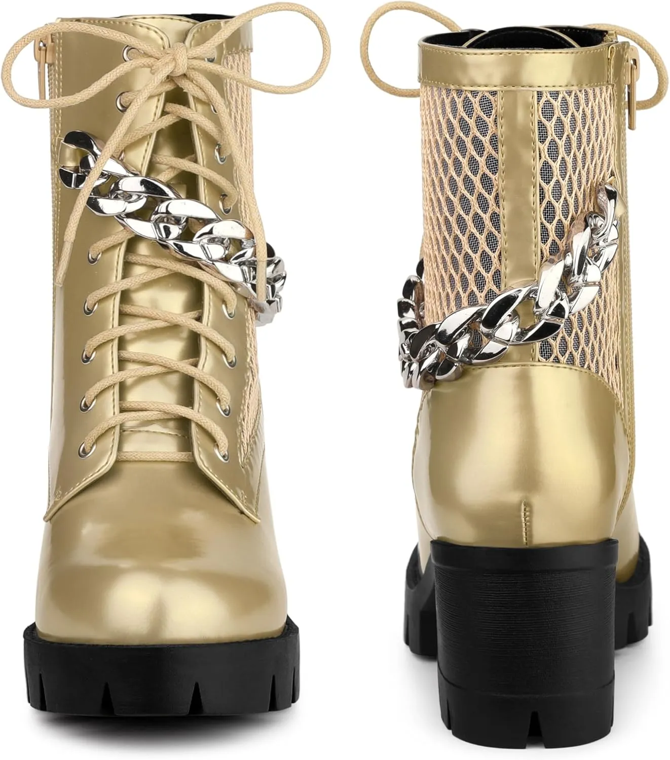 Allegra K Women's Platform Lace Up Mesh Lug Sole Chunky Heel Combat Boots