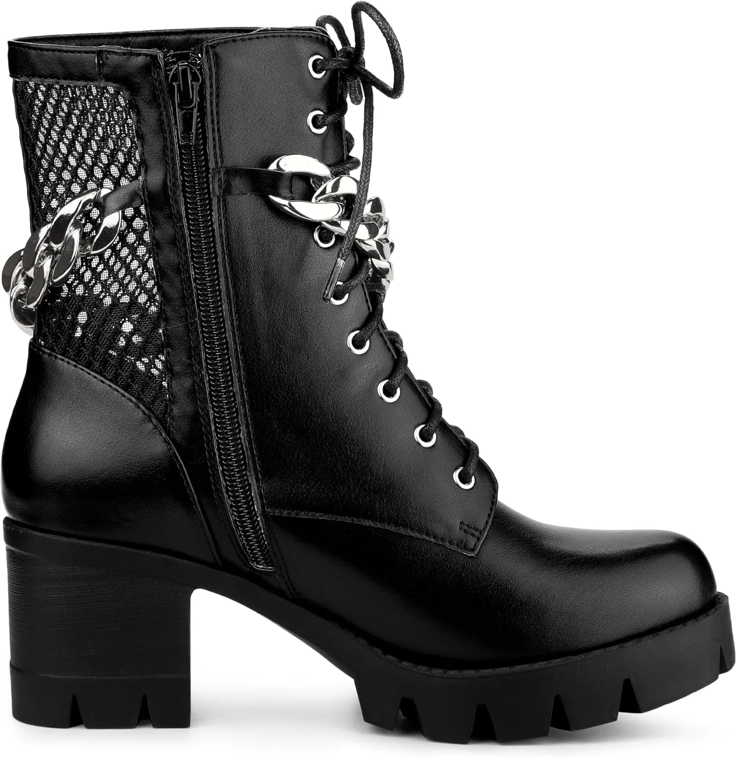 Allegra K Women's Platform Lace Up Mesh Lug Sole Chunky Heel Combat Boots
