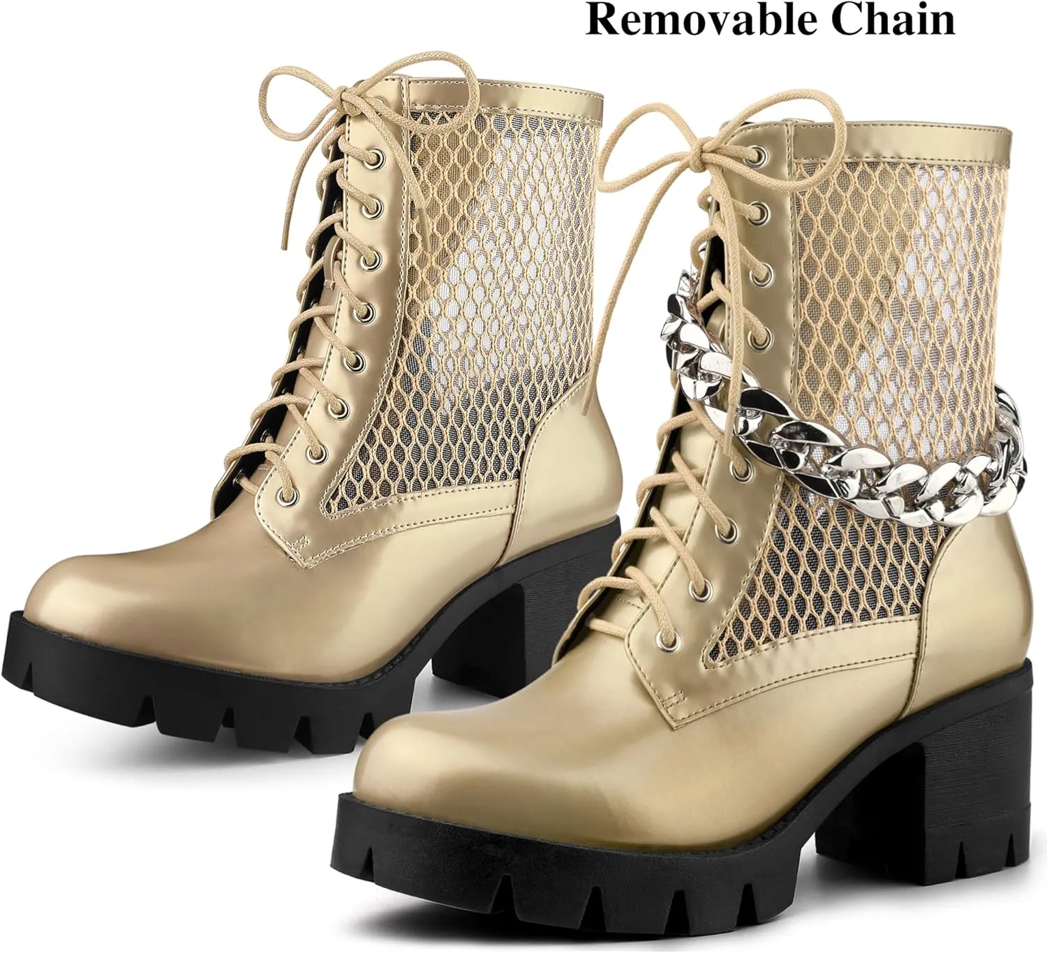 Allegra K Women's Platform Lace Up Mesh Lug Sole Chunky Heel Combat Boots