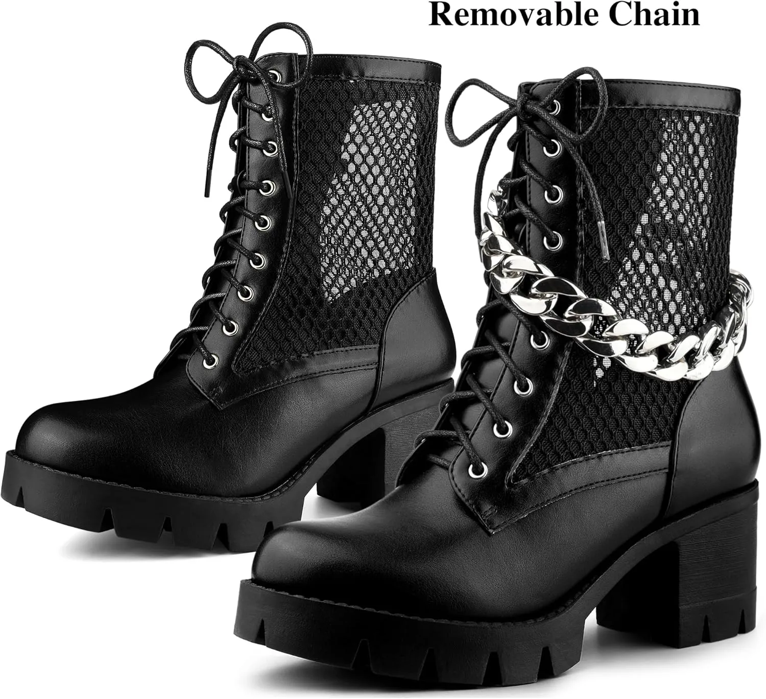 Allegra K Women's Platform Lace Up Mesh Lug Sole Chunky Heel Combat Boots