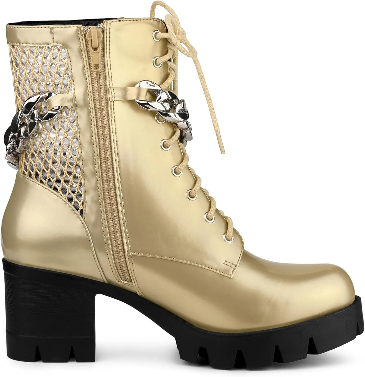 Allegra K Women's Platform Lace Up Mesh Lug Sole Chunky Heel Combat Boots