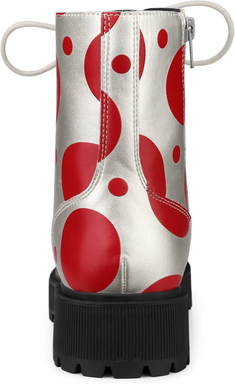 Allegra K Women's Polka Dots Platform Zipper Lace Up Combat Disco Boots