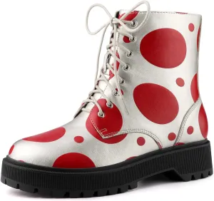 Allegra K Women's Polka Dots Platform Zipper Lace Up Combat Disco Boots